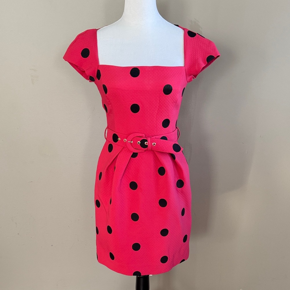 Moschino Bouquet Retro Square Neck Pink Polka‎ Dot with Belt Dress Size 6